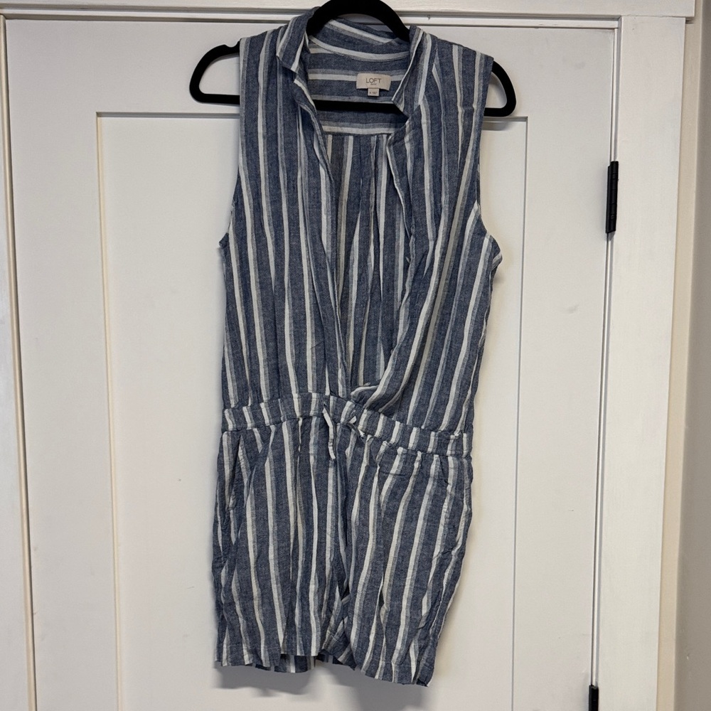 LOFT Blue and White Linen Romper
